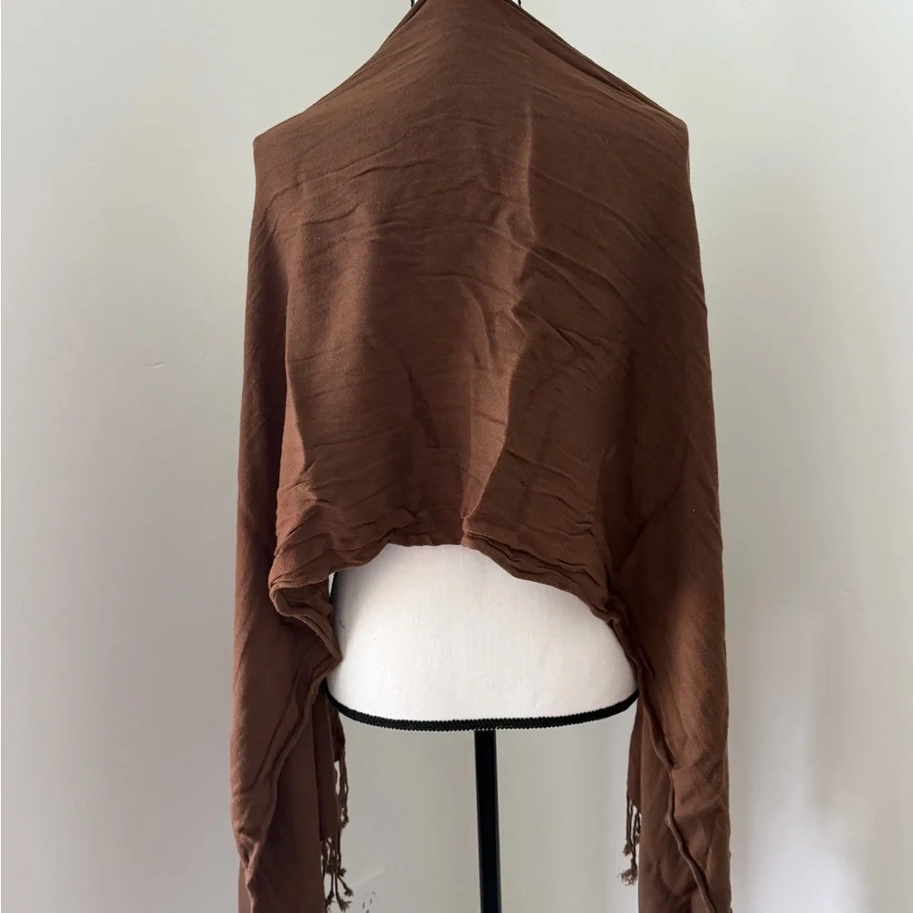 Brown Fringe Pashmina-Style Scarf